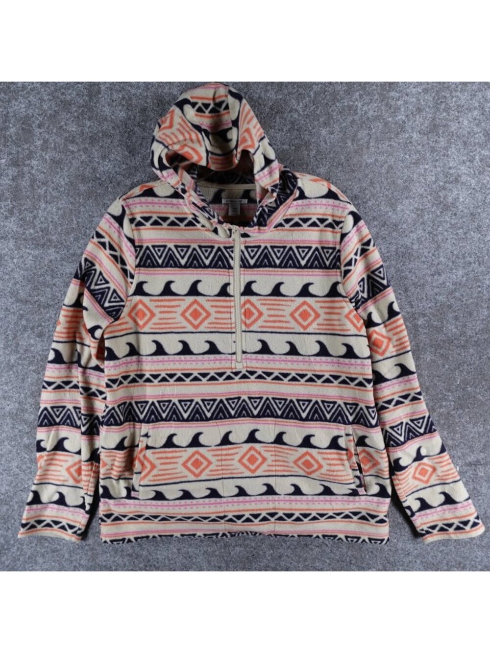 O'Neill Sierra Fleece Hoodie Womens M Cream Fair Isle Aztec Half Zip Pockets